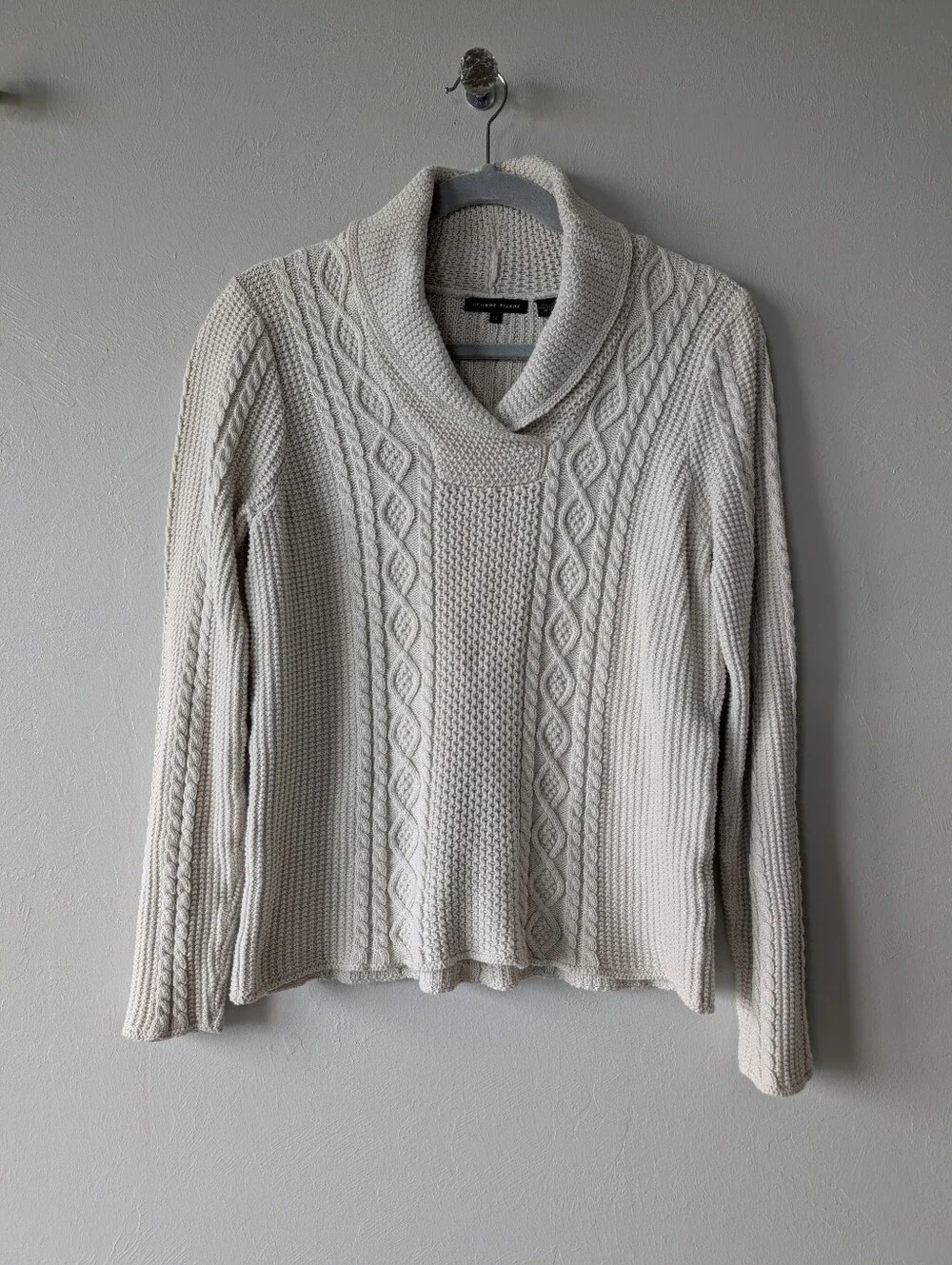 JEANNE PIERRE Cream Cable Knit Cowl Sweater Cotton Hongkong Size M